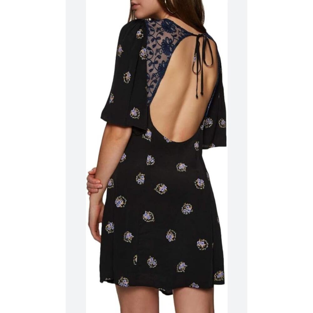 Free People Mockingbird Floral Print Black Embroidered Mini Tunic Dress Size 8 - Picture 4 of 8
